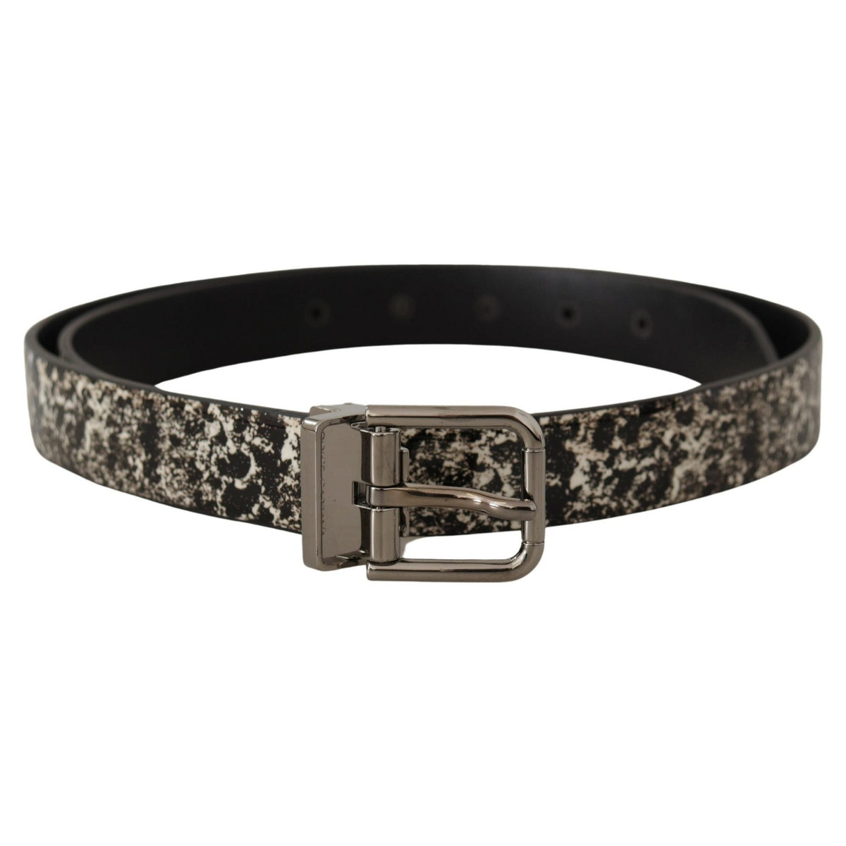 Dolce & Gabbana Black Marble Print Leather Silver Logo Buckle Belt