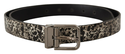 Dolce & Gabbana Black Marble Print Leather Silver Logo Buckle Belt Dolce & Gabbana