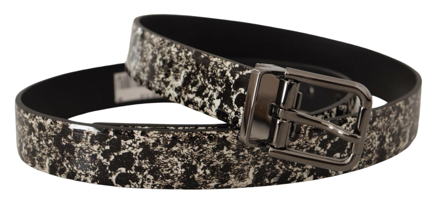 Dolce & Gabbana Black Marble Print Leather Gray Logo Belt Dolce & Gabbana