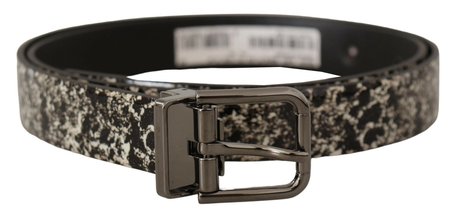 Dolce & Gabbana Black Marble Print Leather Gray Logo Belt Dolce & Gabbana