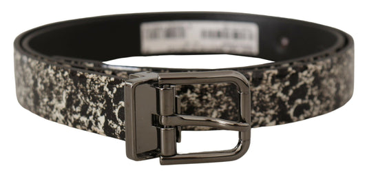 Dolce & Gabbana Black Marble Print Leather Gray Logo Belt Dolce & Gabbana