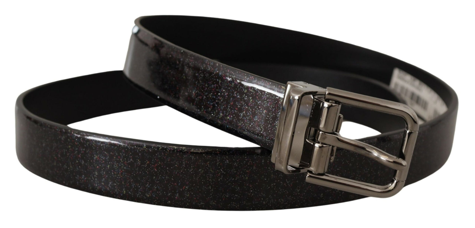 Dolce & Gabbana Black Vernice Puntinata Leather Silver Tone Metal Belt Dolce & Gabbana