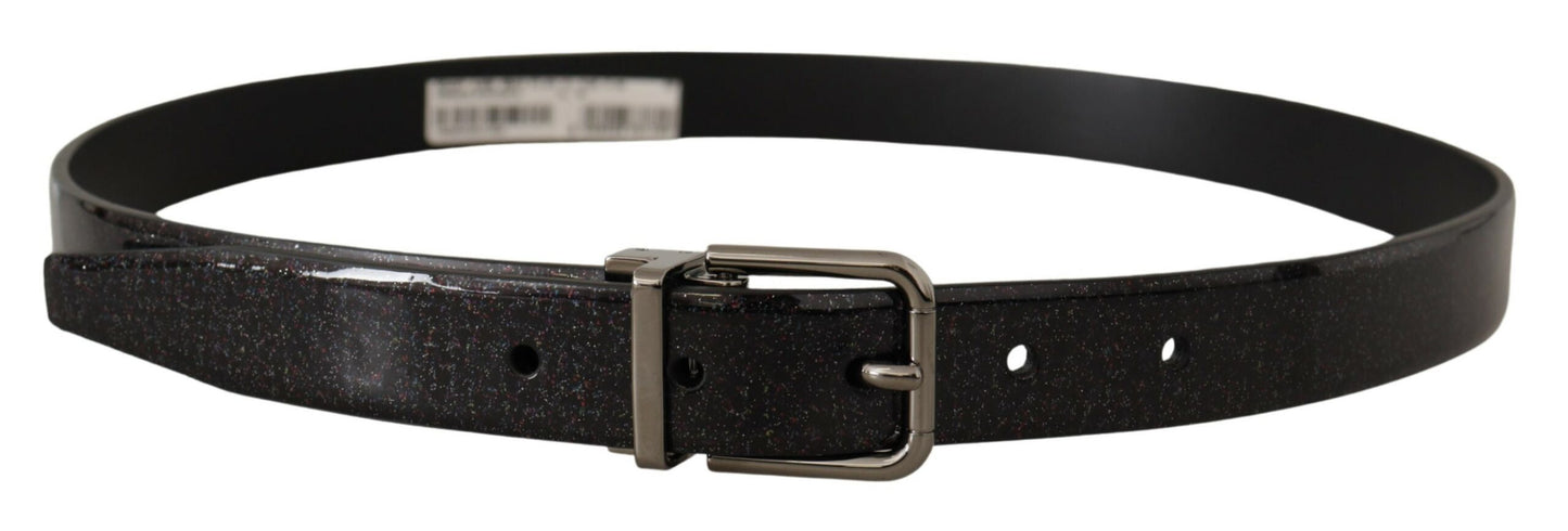 Dolce & Gabbana Black Vernice Puntinata Leather Silver Tone Metal Belt Dolce & Gabbana