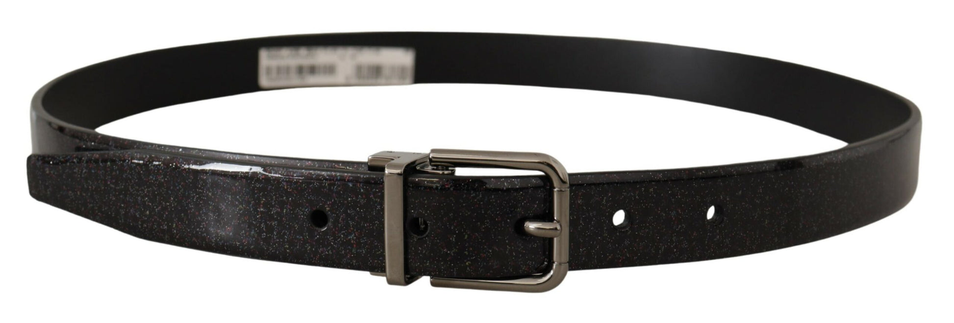 Dolce & Gabbana Black Vernice Puntinata Leather Silver Tone Metal Belt Dolce & Gabbana