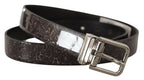 Dolce & Gabbana black Goccia glitter patent leather belt with buckle, featuring a shiny, textured design and elegant finish.