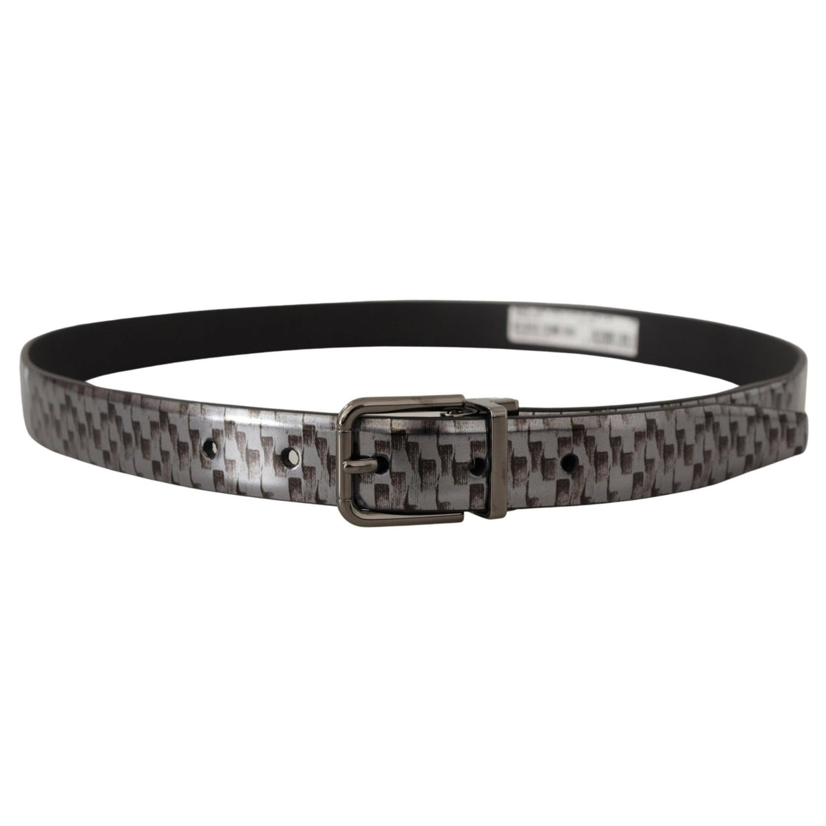 Dolce & Gabbana Gray Herringbone Leather Gray 3D Metal Buckle Belt
