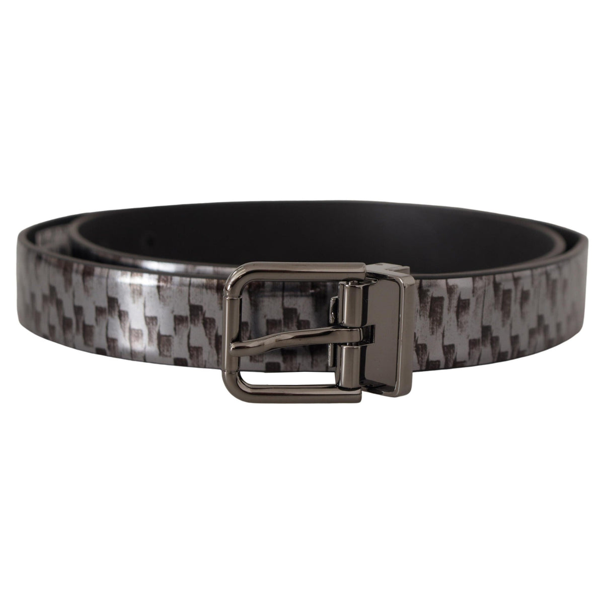 Dolce & Gabbana Gray Herringbone Leather Gray 3D Metal Buckle Belt