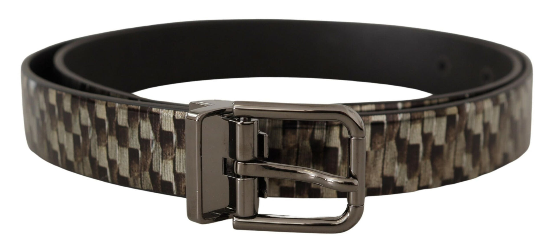 Dolce & Gabbana Brown Herringbone Leather Gray Belt Dolce & Gabbana