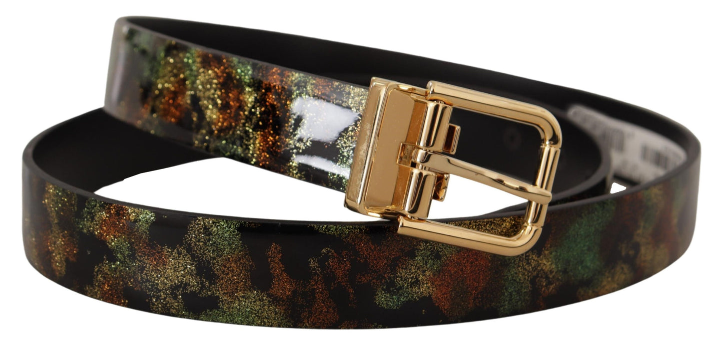 Dolce & Gabbana Black Green Leather Bronze Metal Buckle Belt Dolce & Gabbana