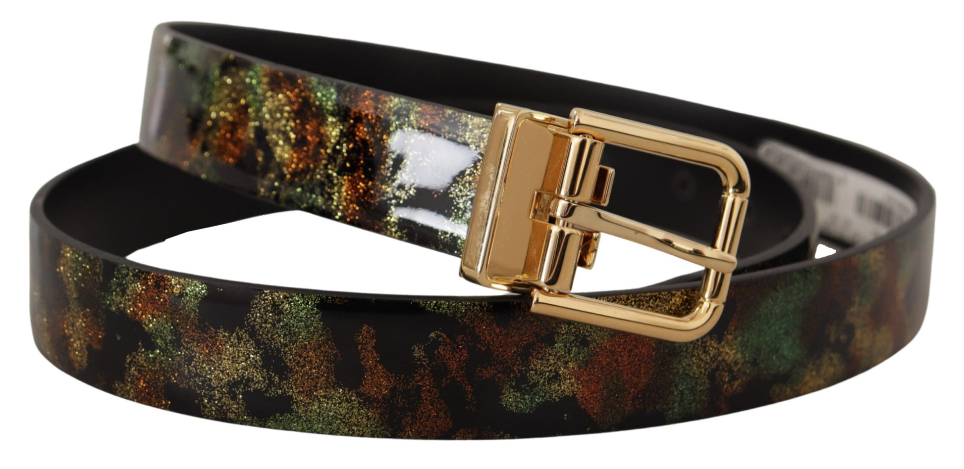 Dolce & Gabbana Black Green Leather Bronze Metal Buckle Belt Dolce & Gabbana