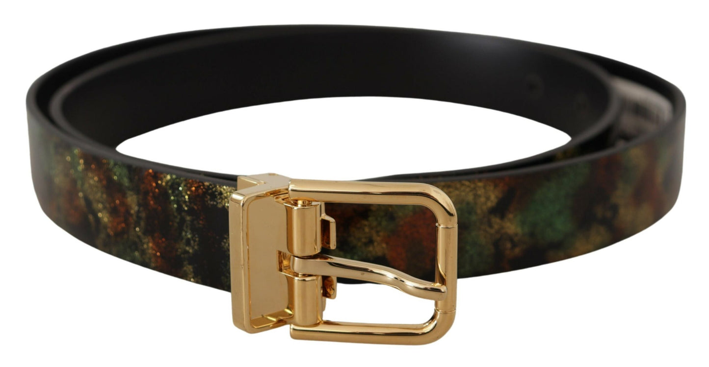 Dolce & Gabbana Black Green Leather Bronze Metal Buckle Belt Dolce & Gabbana
