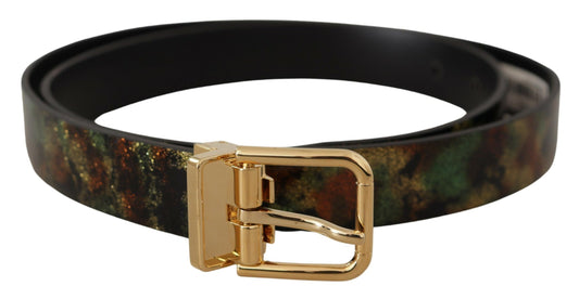 Dolce & Gabbana Black Green Leather Bronze Metal Buckle Belt Dolce & Gabbana
