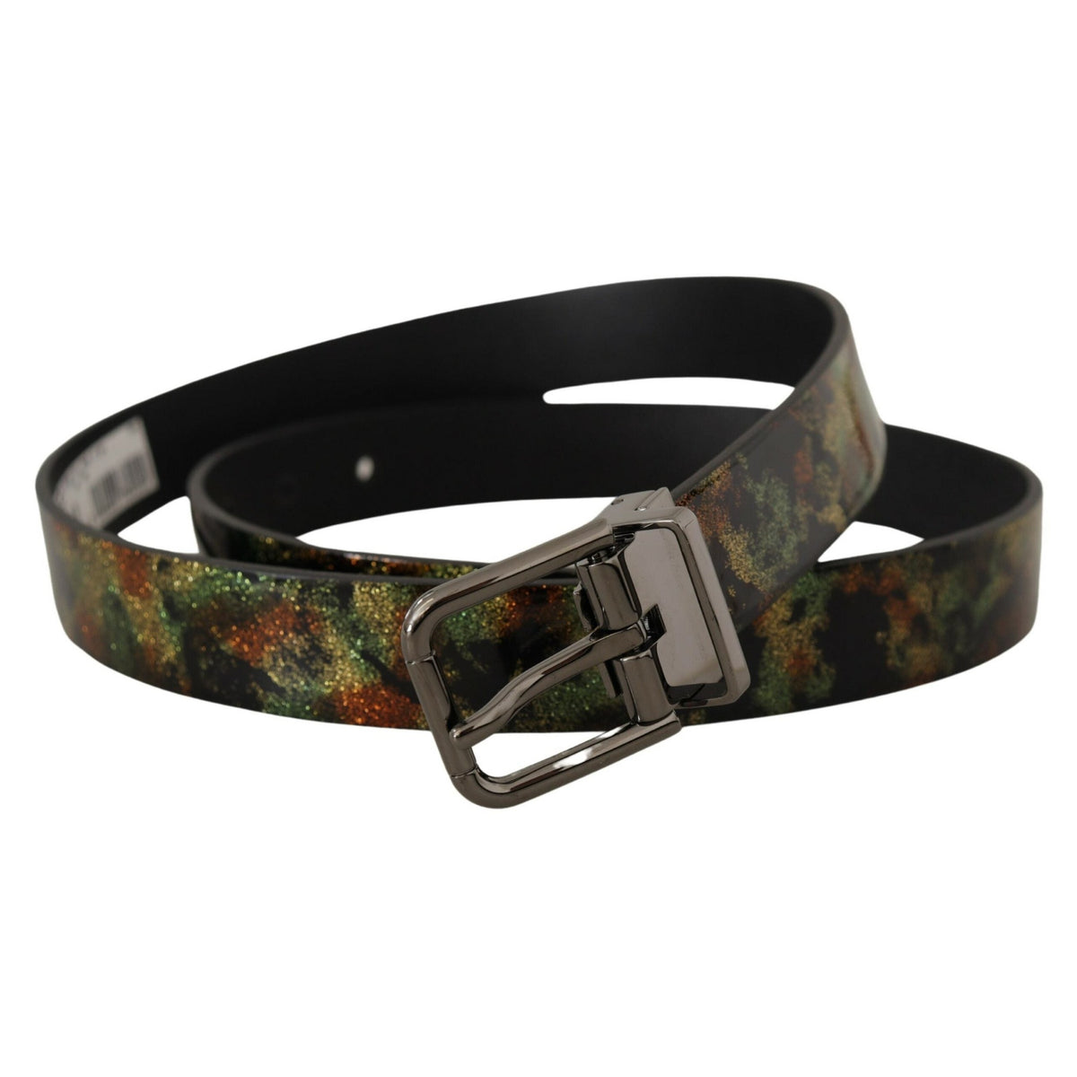 Dolce & Gabbana Black Sparkling Leather Black Metal Buckle Belt