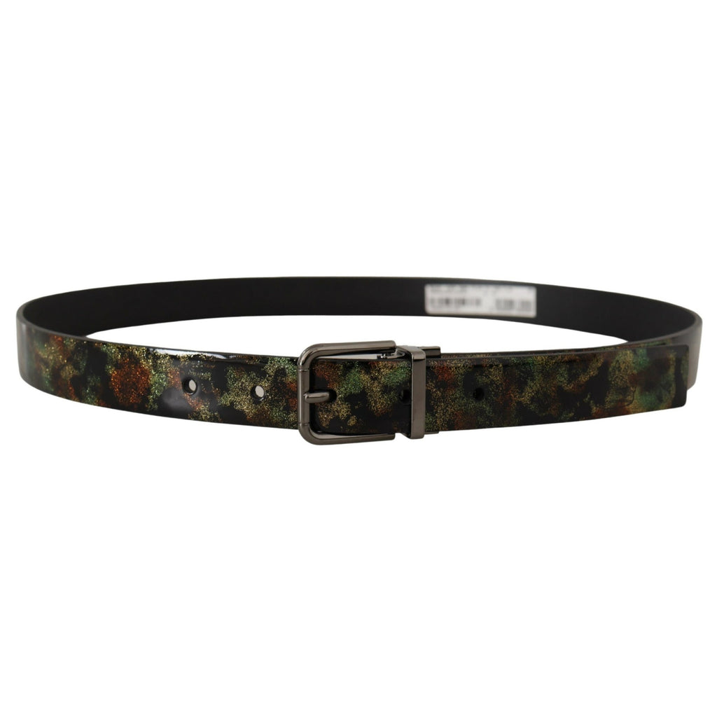 Dolce & Gabbana Black Sparkling Leather Black Metal Buckle Belt