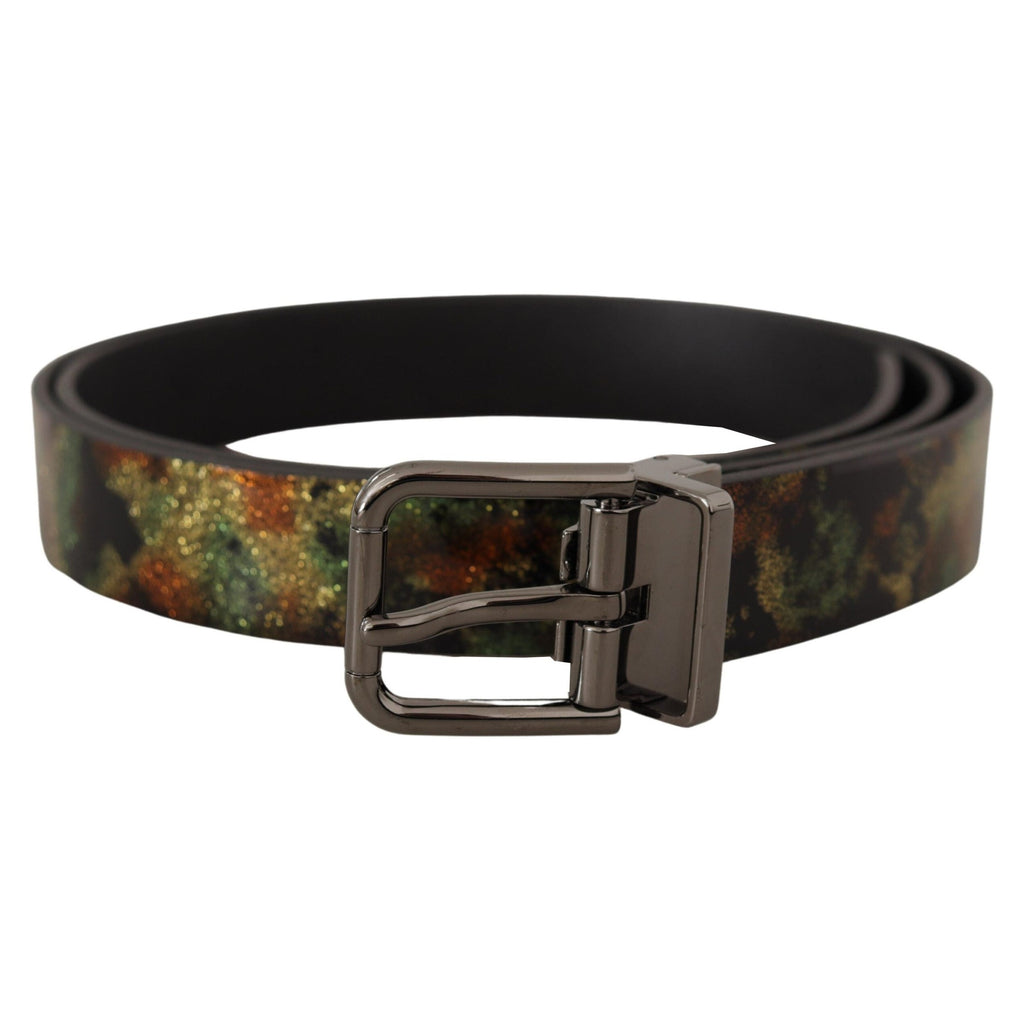 Dolce & Gabbana Black Sparkling Leather Black Metal Buckle Belt