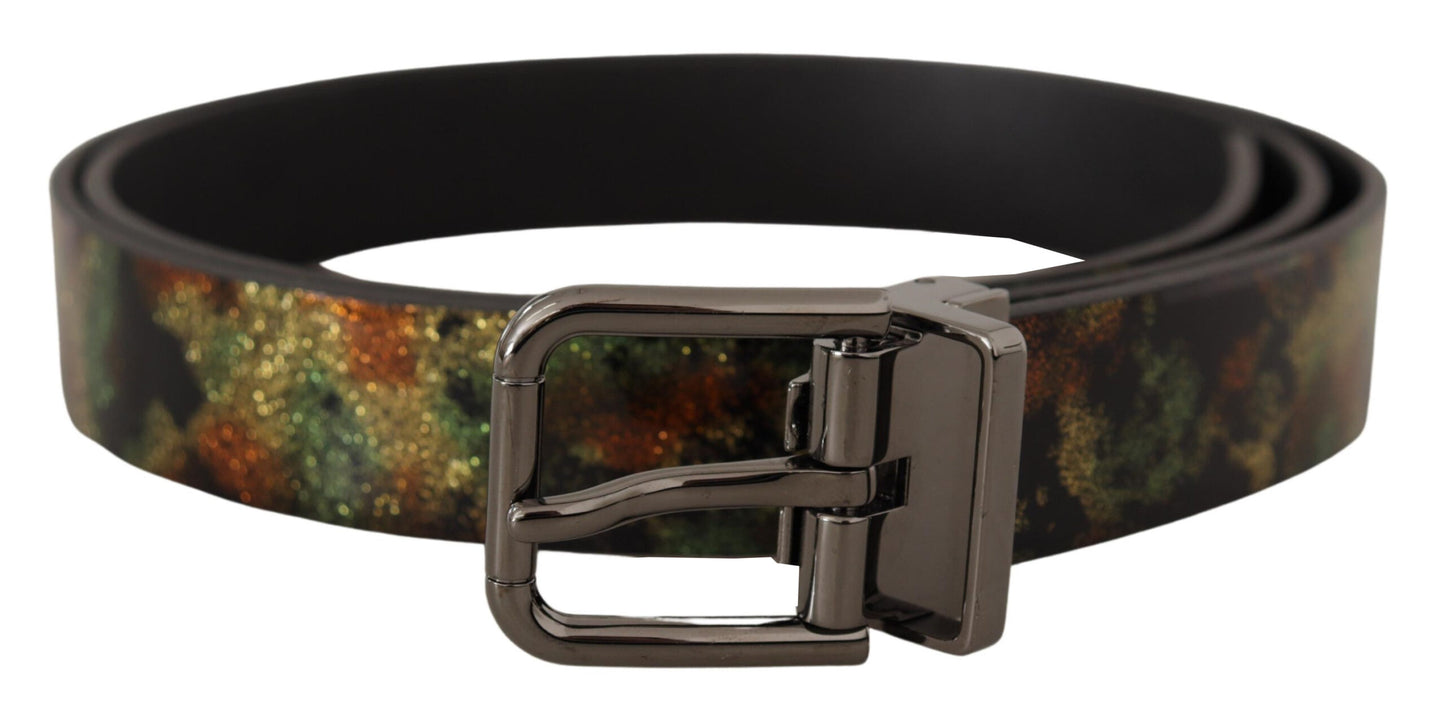 Dolce & Gabbana Black Sparkling Leather Black Metal Buckle Belt Dolce & Gabbana