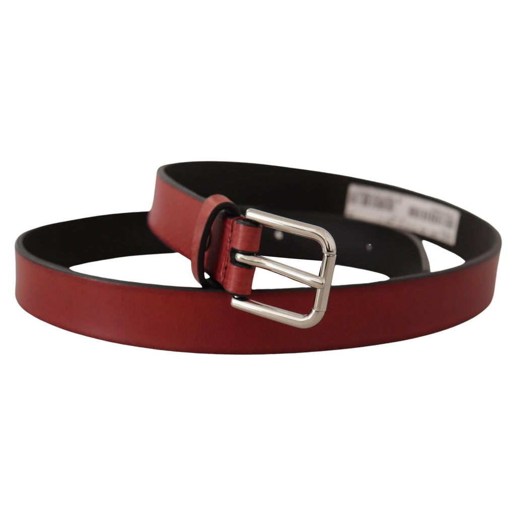 Dolce & Gabbana Maroon Vitello Leather Silver Metal Belt