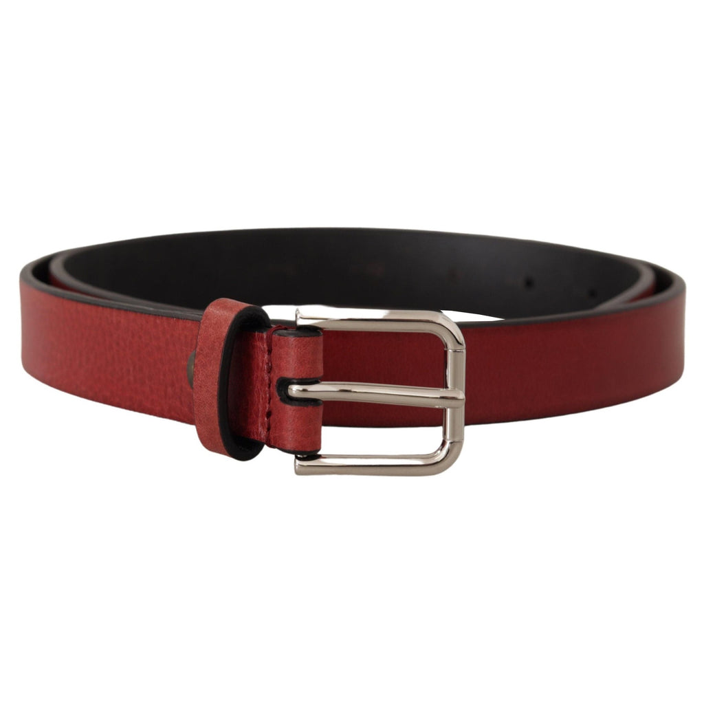 Dolce & Gabbana Maroon Vitello Leather Silver Metal Belt