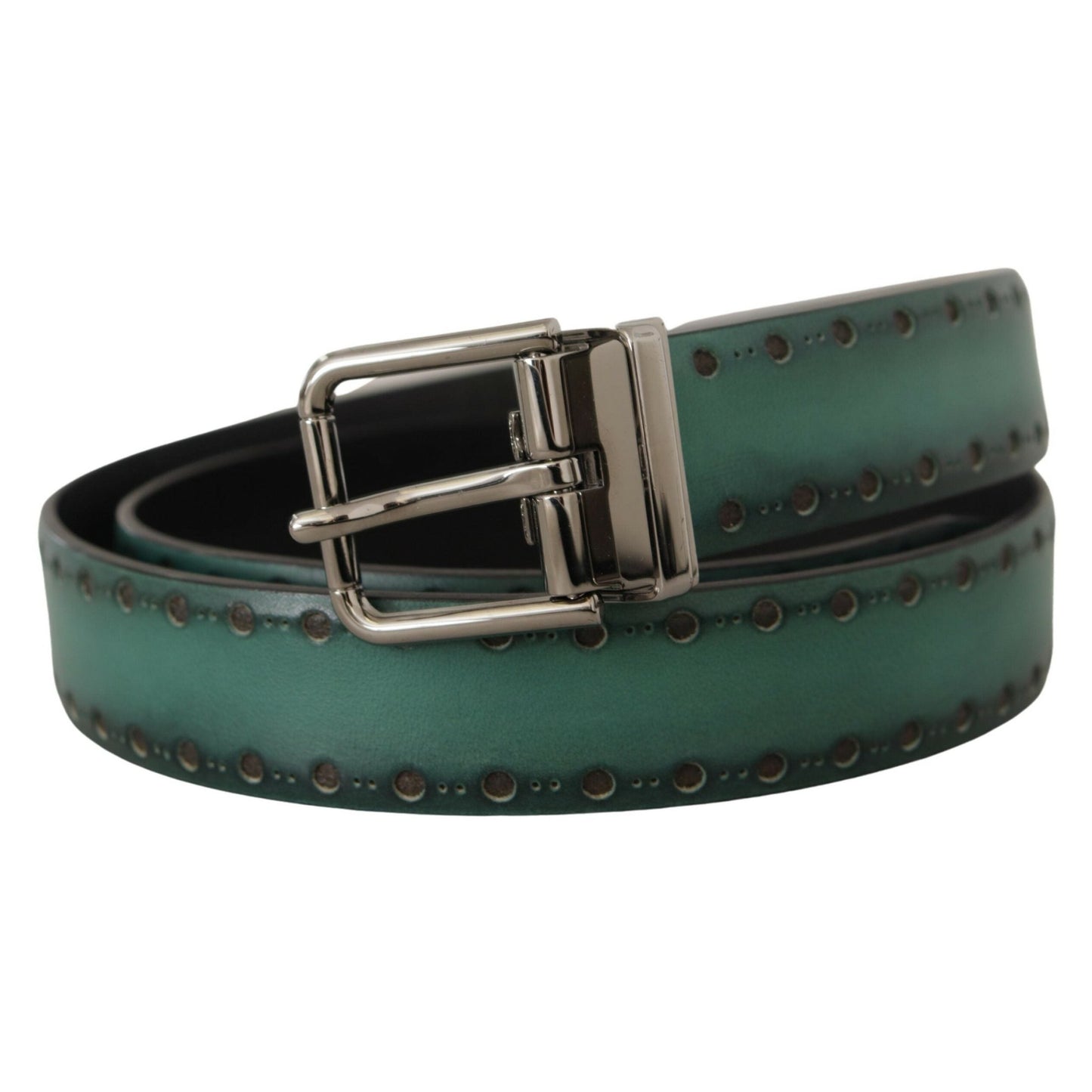 Dolce & Gabbana Green Giotto Leather Silver Metal Buckle Belt
