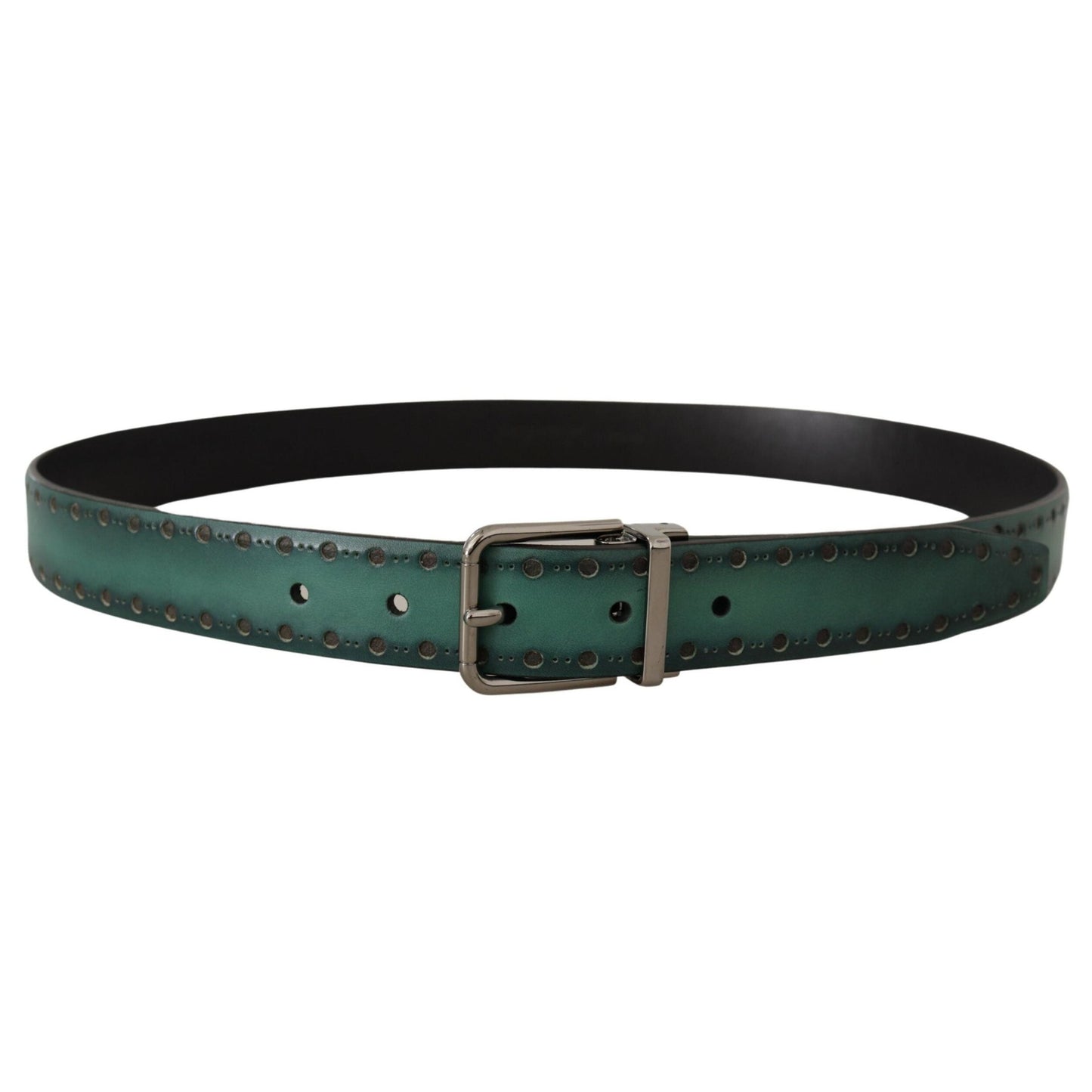 Dolce & Gabbana Green Giotto Leather Silver Metal Buckle Belt