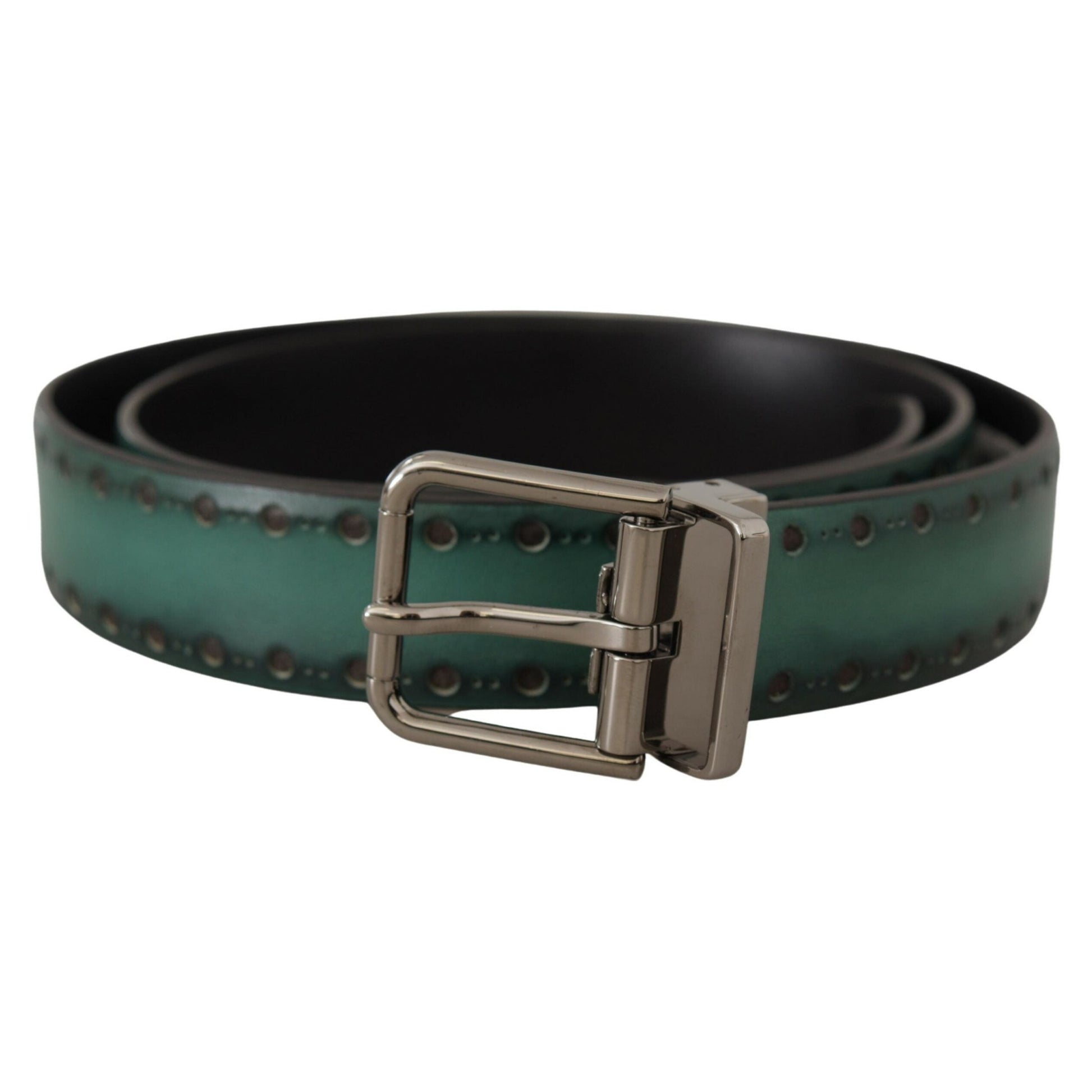 Dolce & Gabbana Green Giotto Leather Silver Metal Buckle Belt