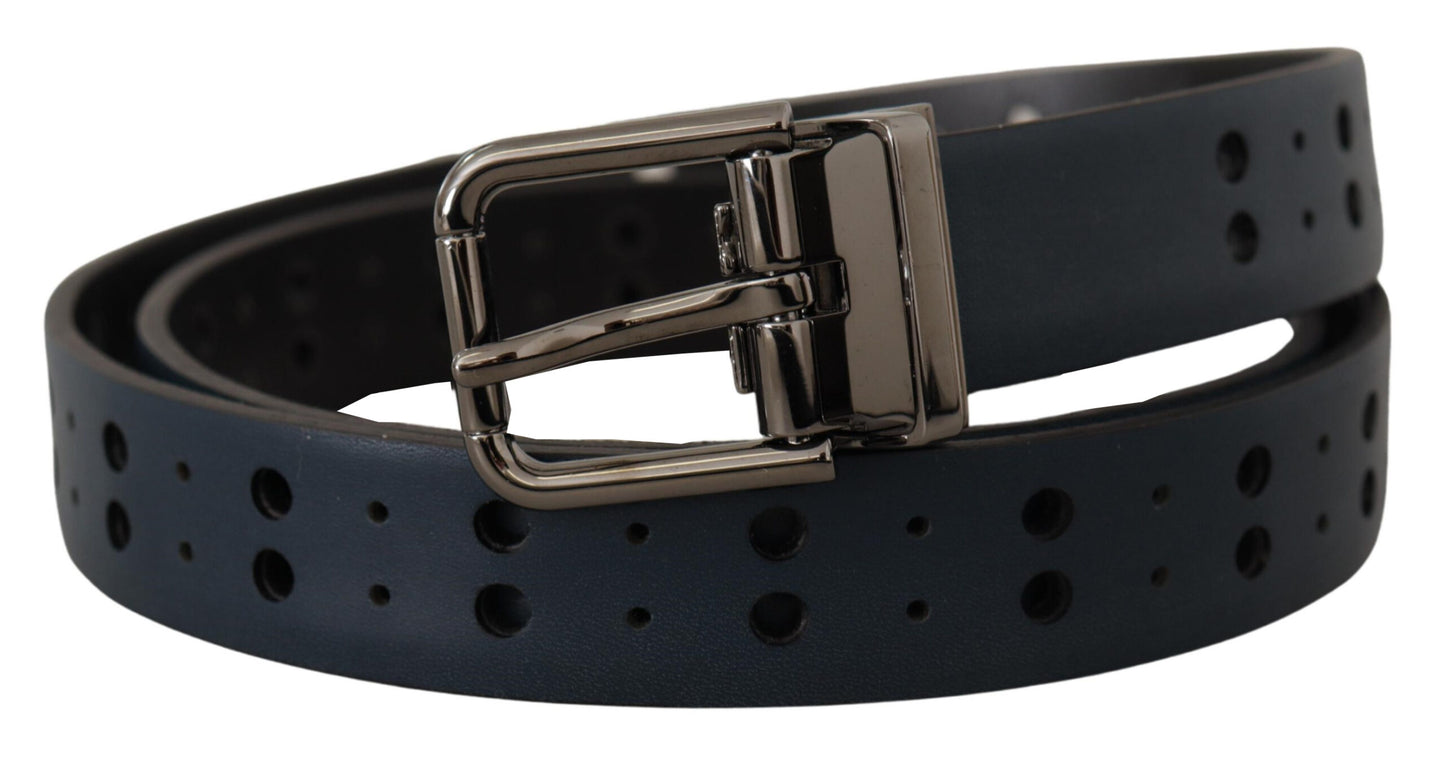 Dolce & Gabbana Blue Perforated Skinny Leather Metal Buckle Belt Dolce & Gabbana