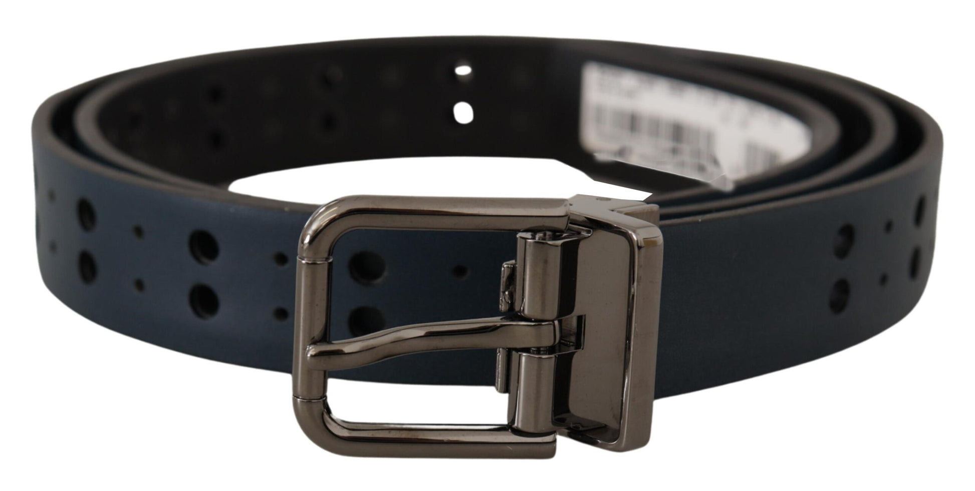 Dolce & Gabbana Blue Perforated Skinny Leather Metal Buckle Belt Dolce & Gabbana