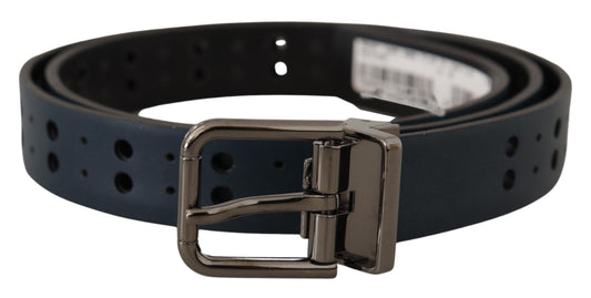 Dolce & Gabbana Blue Perforated Skinny Leather Metal Buckle Belt Dolce & Gabbana