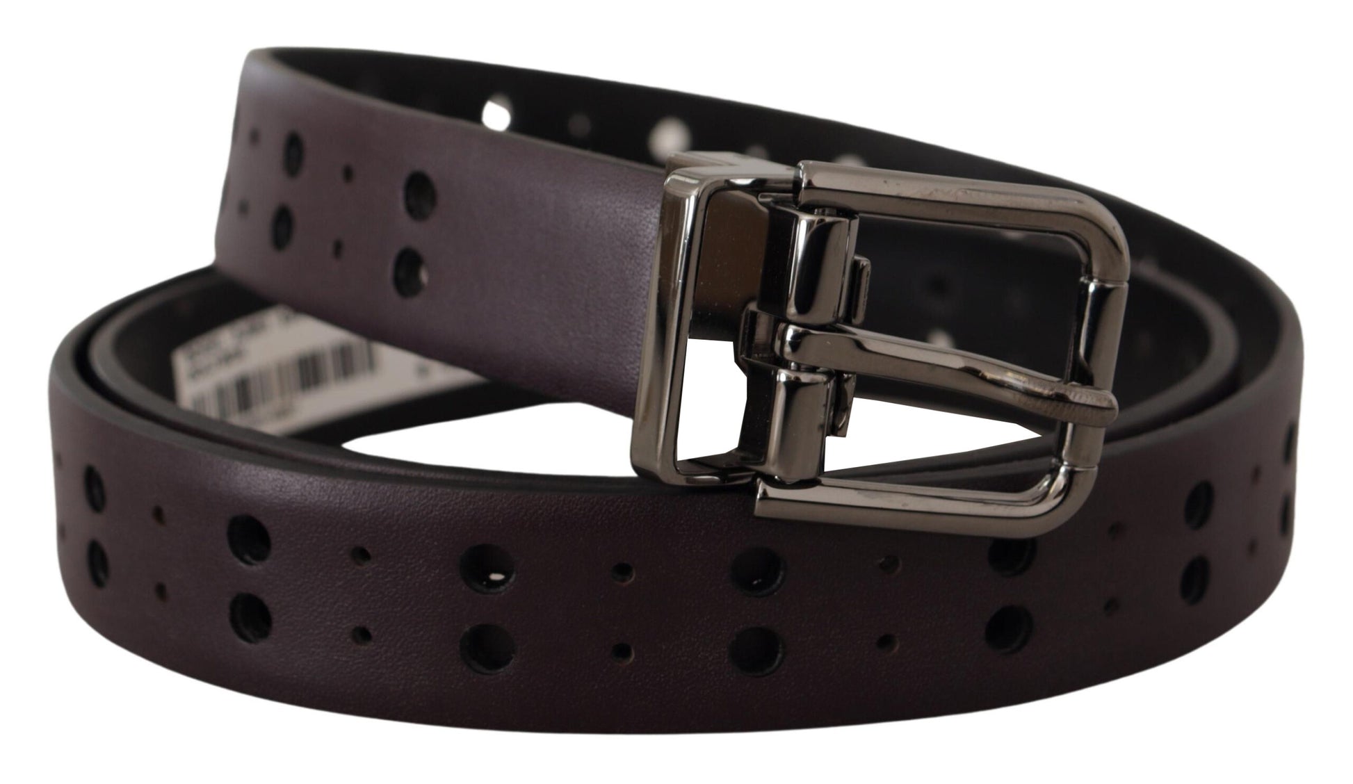 Dolce & Gabbana Burgundy Leather Perforated Metal Buckle Belt Dolce & Gabbana