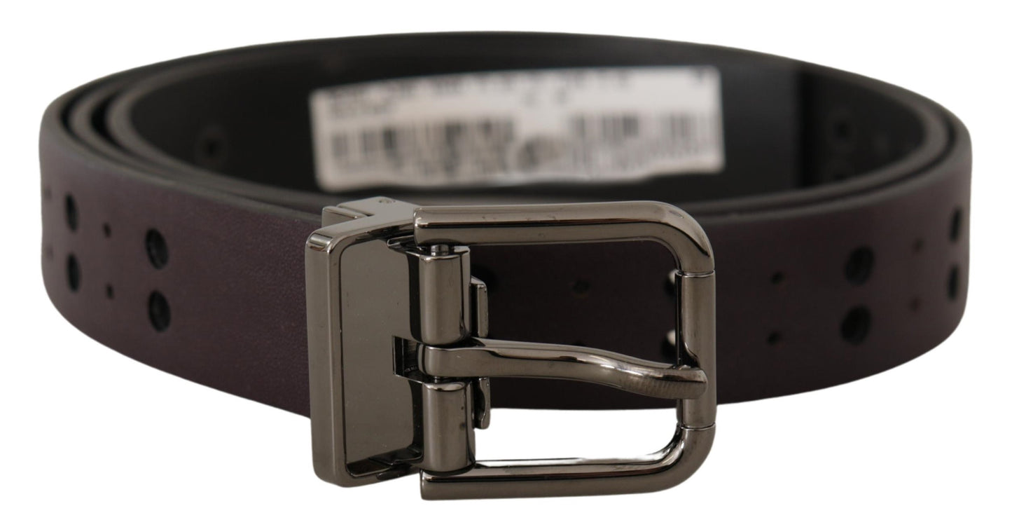 Dolce & Gabbana Burgundy Leather Perforated Metal Buckle Belt Dolce & Gabbana