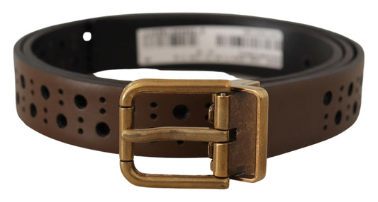 Dolce & Gabbana Brown Leather Perforated Crown Belt Dolce & Gabbana