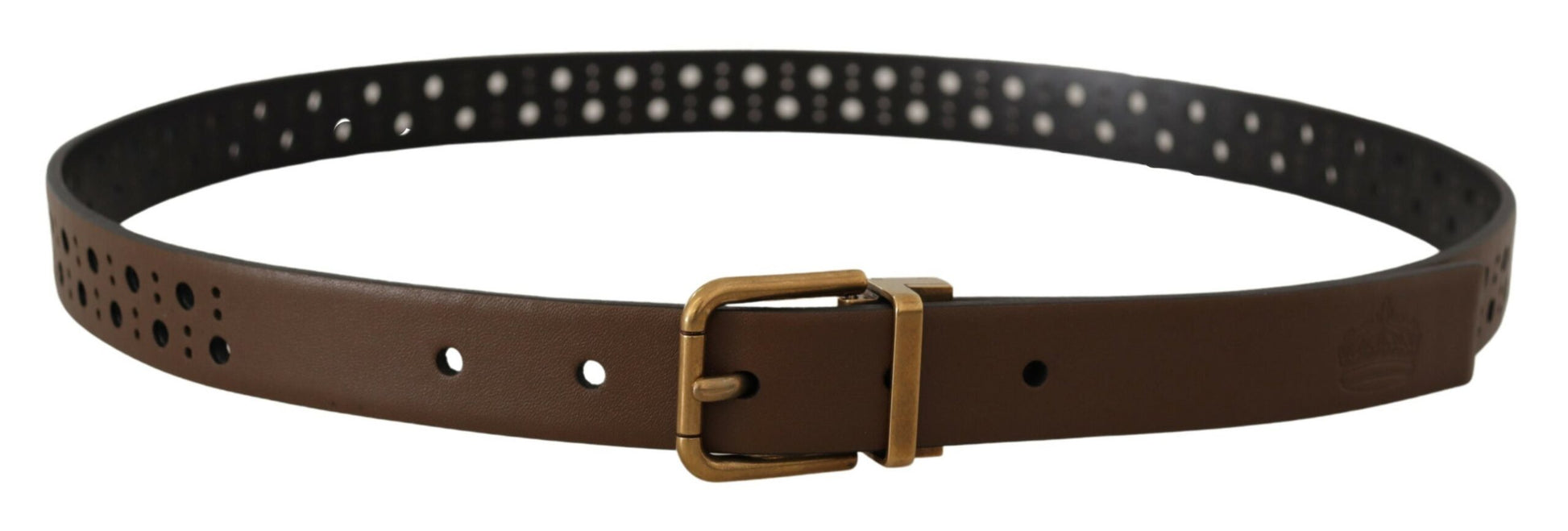 Dolce & Gabbana Brown Leather Perforated Crown Belt Dolce & Gabbana