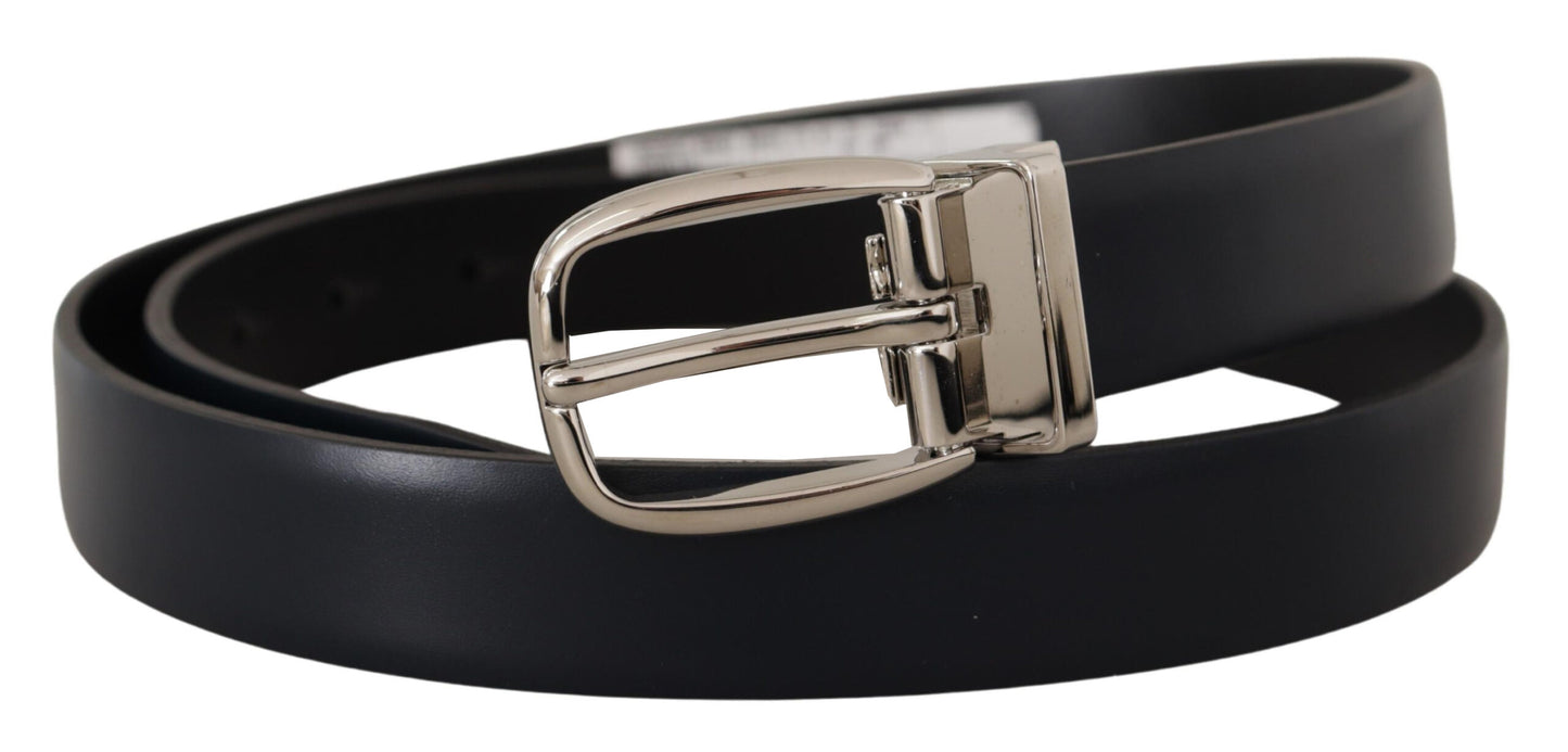 Dolce & Gabbana Black Leather Formal Silver Metal Buckle Belt Dolce & Gabbana