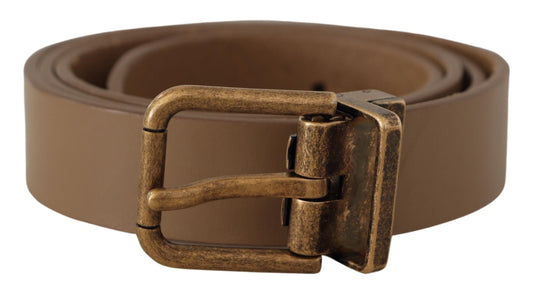 Dolce & Gabbana Brown Solid Leather Brass Buckle Classic Belt Dolce & Gabbana
