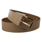 Dolce & Gabbana Beige Calf Leather Wide Silver Metal Belt