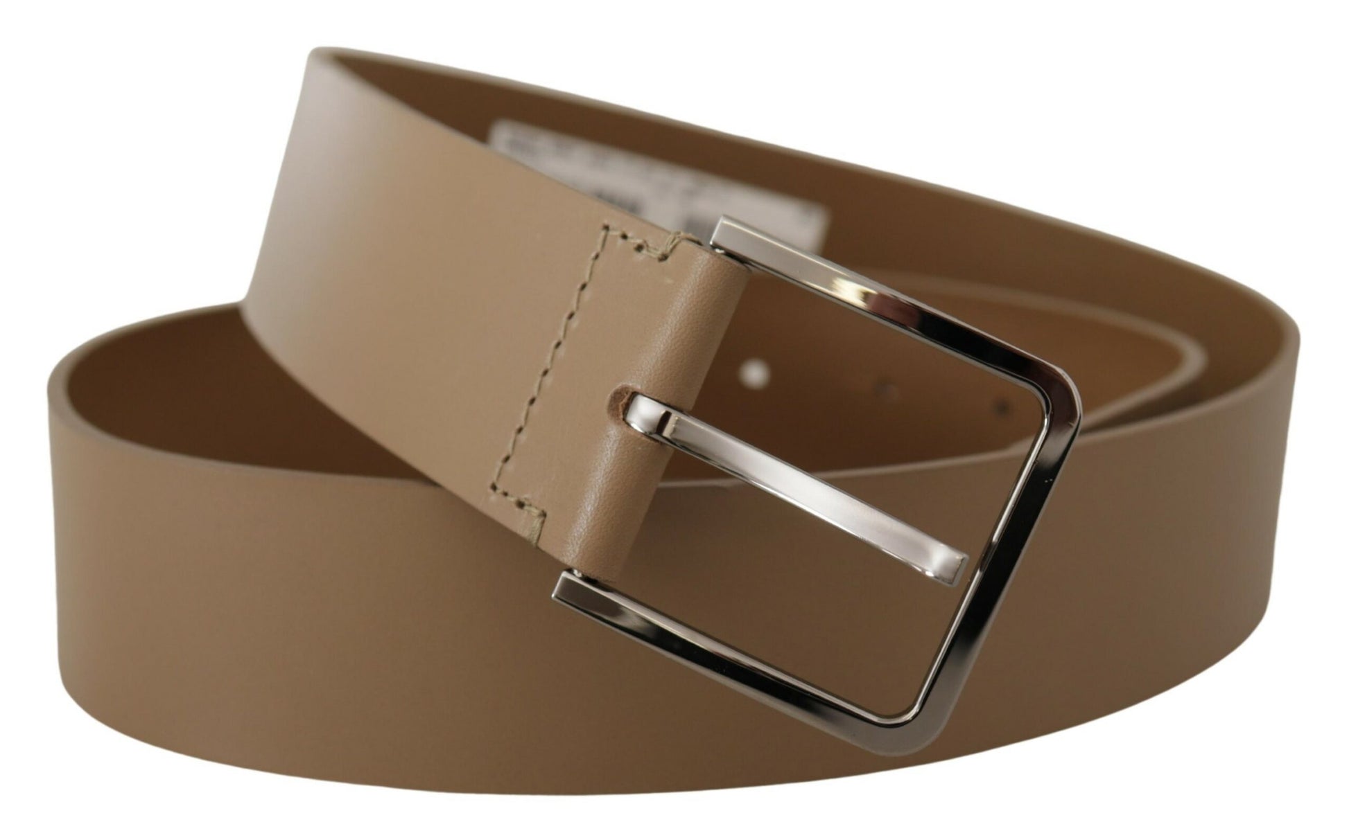 Dolce & Gabbana Beige Calf Leather Wide Silver Metal Belt Dolce & Gabbana