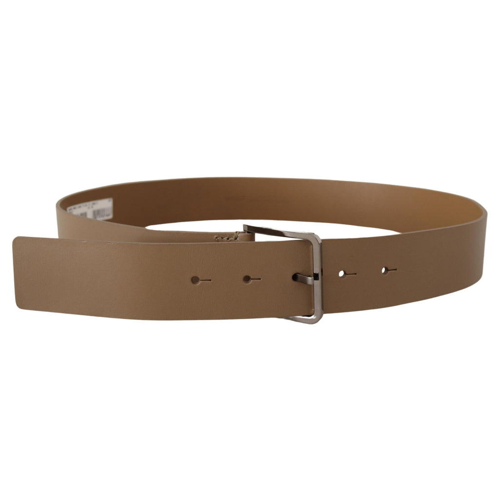Dolce & Gabbana Beige Calf Leather Wide Silver Metal Belt