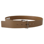 Dolce & Gabbana Beige Calf Leather Wide Silver Metal Belt