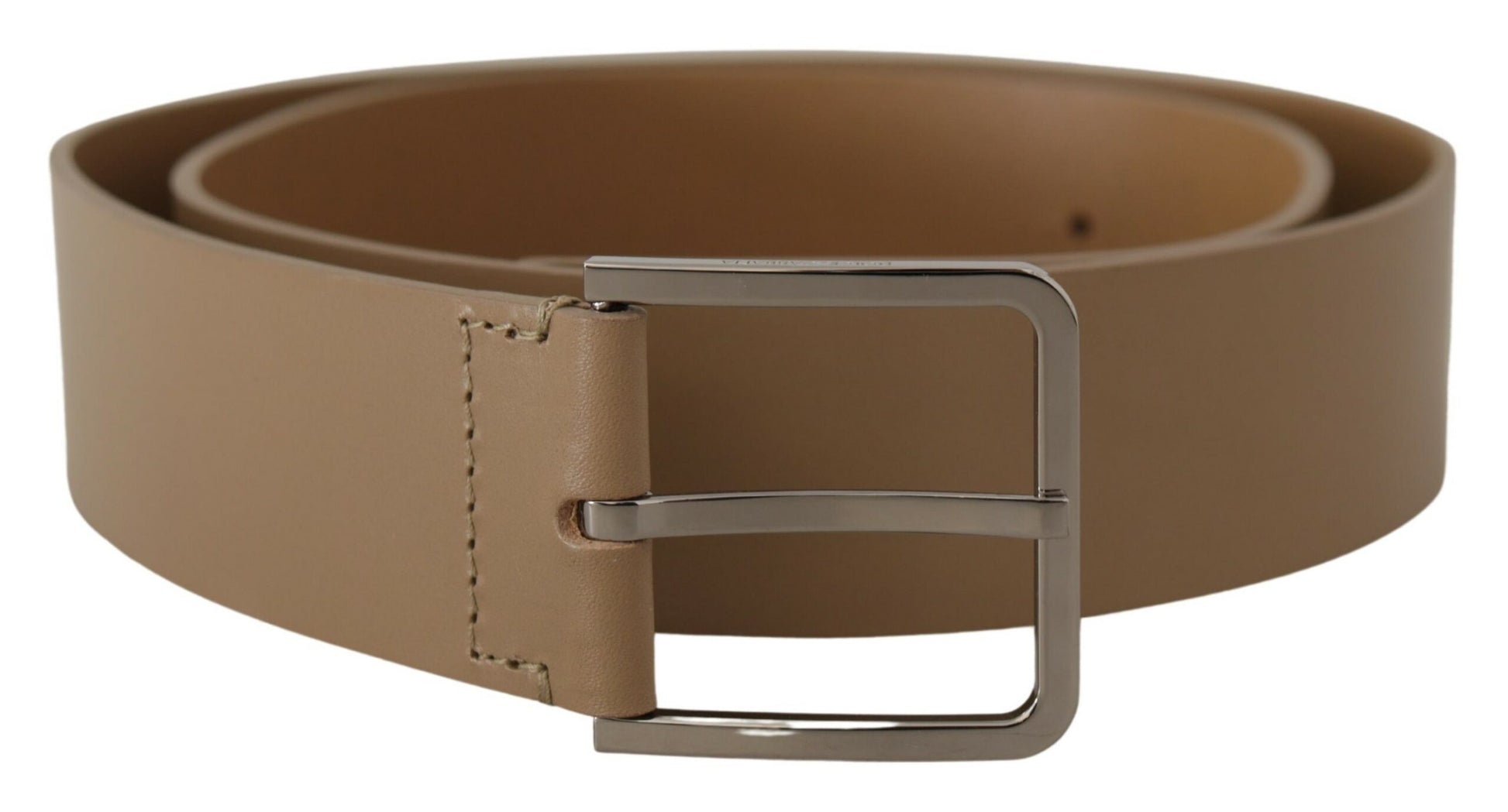 Dolce & Gabbana Beige Calf Leather Wide Silver Metal Belt Dolce & Gabbana
