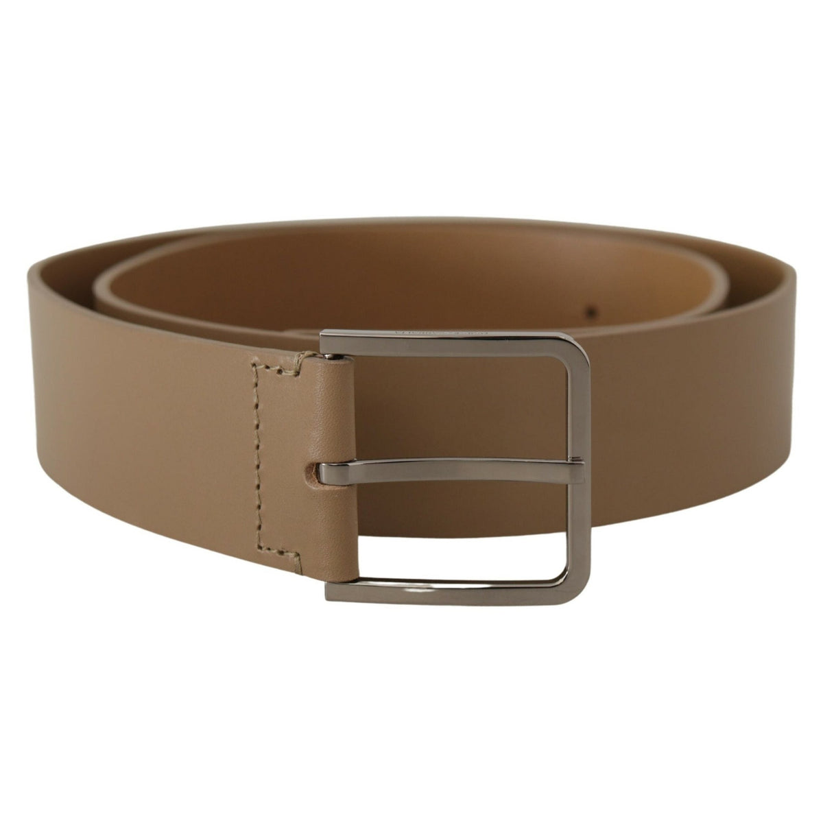 Dolce & Gabbana Beige Calf Leather Wide Silver Metal Belt