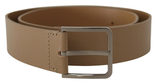 Dolce & Gabbana Beige Calf Leather Wide Silver Metal Belt Dolce & Gabbana
