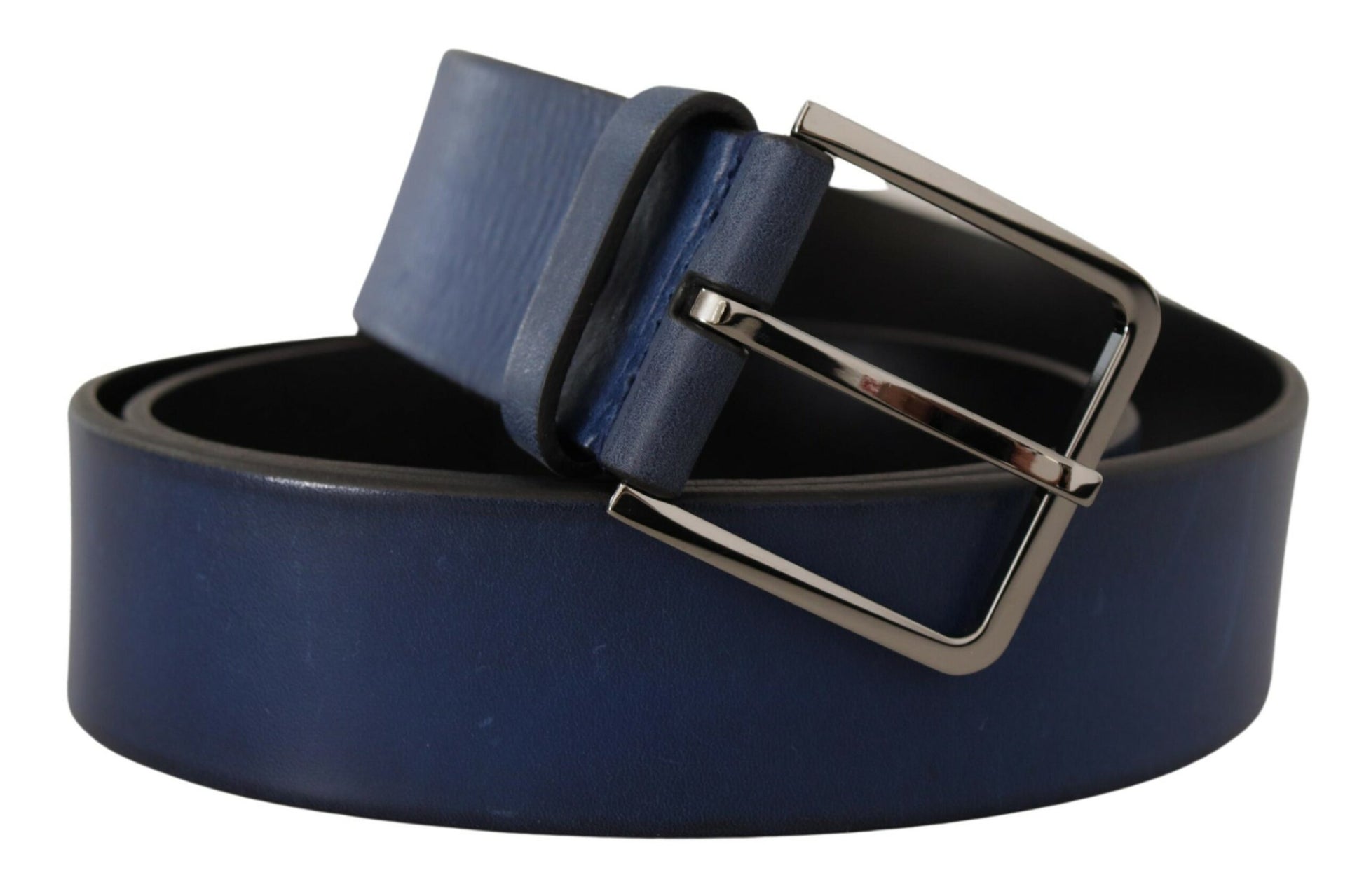 Dolce & Gabbana Blue Calf Leather Silver Metal Buckle Classic Belt Dolce & Gabbana