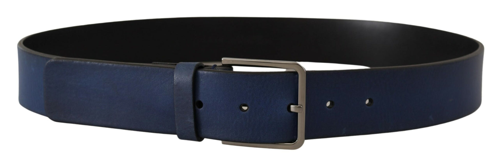 Dolce & Gabbana Blue Calf Leather Silver Metal Buckle Classic Belt Dolce & Gabbana