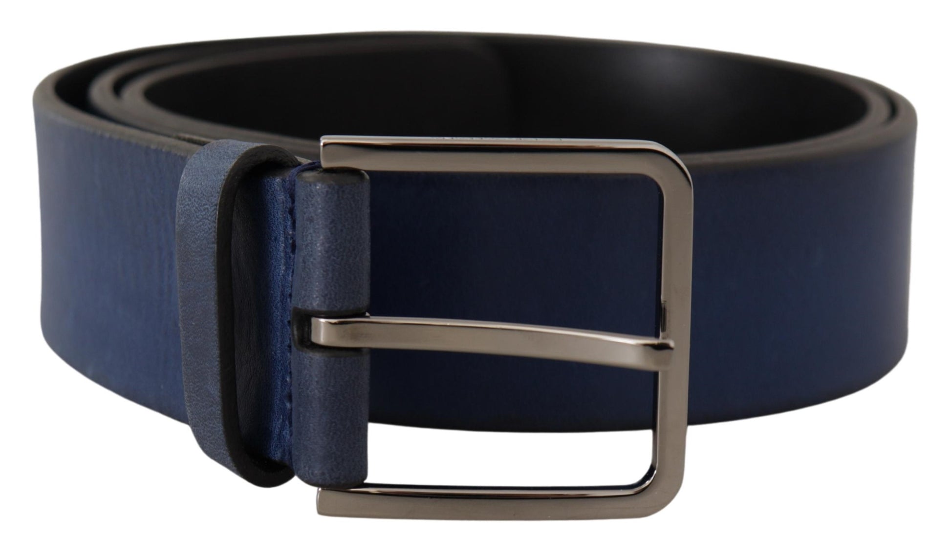 Dolce & Gabbana Blue Calf Leather Silver Metal Buckle Classic Belt Dolce & Gabbana