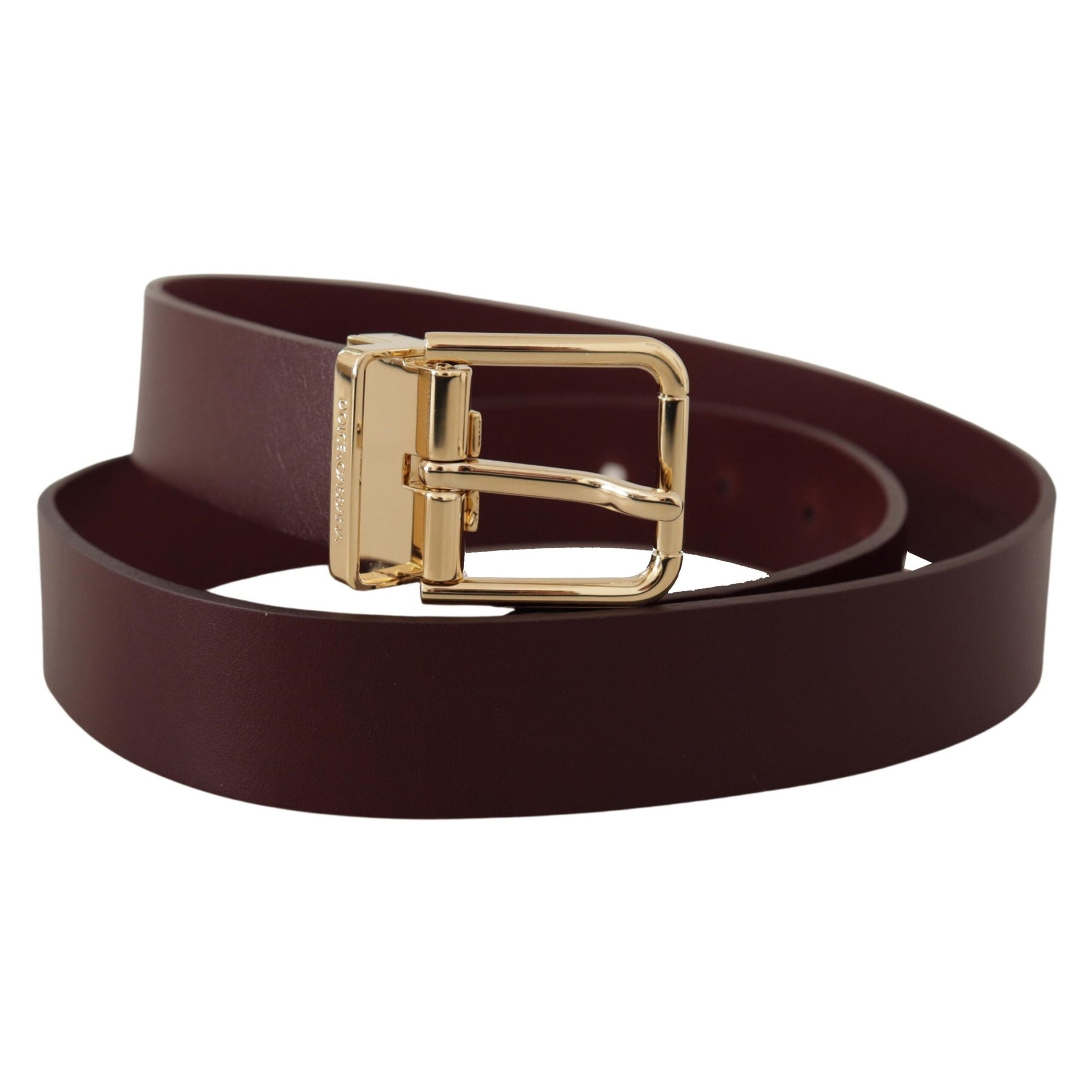 Dolce & Gabbana Maroon Vitello Leather Gold Metal Buckle Belt