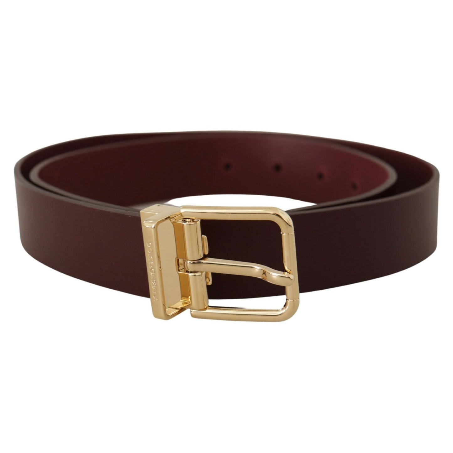 Dolce & Gabbana Maroon Vitello Leather Gold Metal Buckle Belt