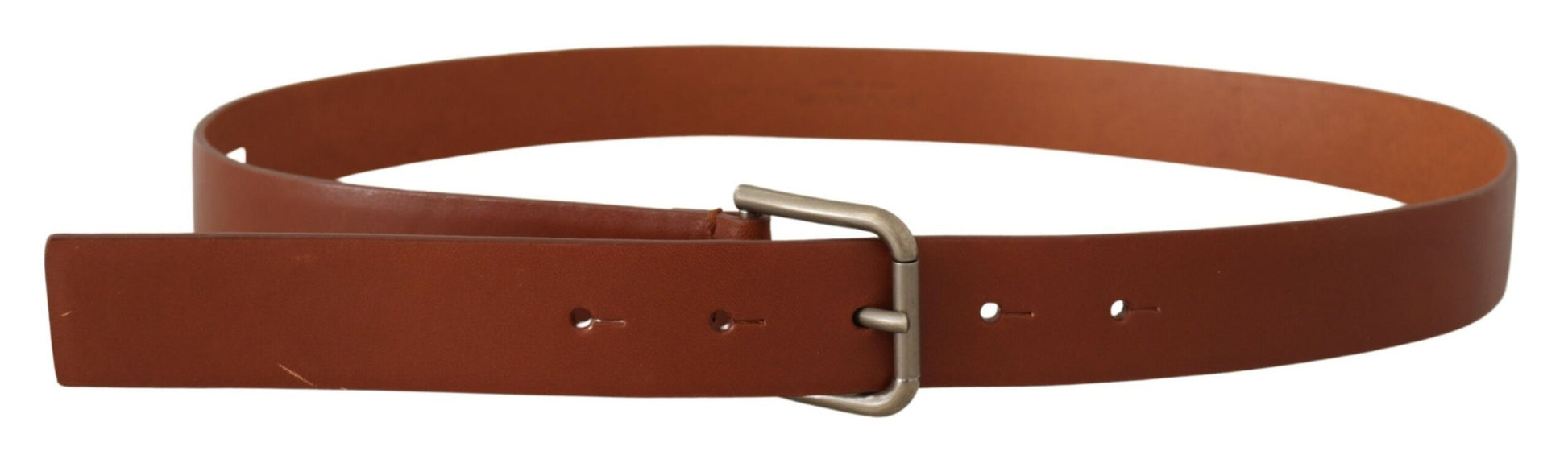 Dolce & Gabbana Brown Calf Leather Silver Tone Metal Buckle Belt Dolce & Gabbana