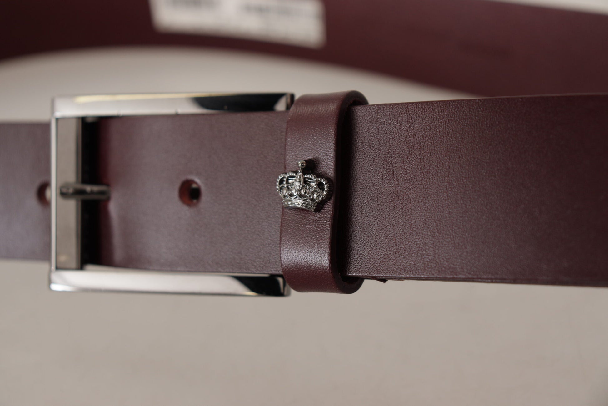 Dolce & Gabbana Brown Leather Silver Metal Crown Buckle Belt Dolce & Gabbana