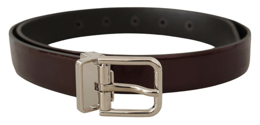 Dolce & Gabbana Brown Patent Leather Silver Metal Buckle Belt Dolce & Gabbana