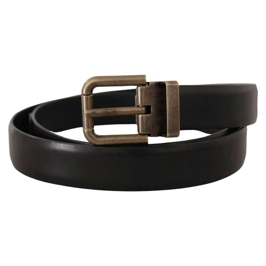 Dolce & Gabbana Black Calf Leather Brushed Brass Box Buckle Belt